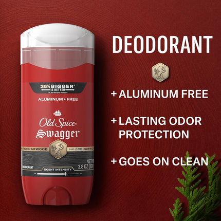 Old Spice Aluminum Free Deodorant for Men, 24/7 Odor Protection, 24/7 Freshness & Lasting Scent, Swagger with Cedarwood Scent, 3.8 oz (Pack of 3)
