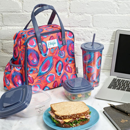 Fit & Fresh Wichita Insulated Lunch Bag with Side Pouch & Carry Handles, Complete Lunch Kit Includes Matching Tumbler, 2 Containers & Ice Pack, Abstract Peacock
