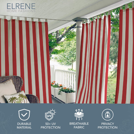 Elrene Home Fashions Highland Stripe Indoor/Outdoor Curtain Panel, 50 inches X 108 inches, Red
