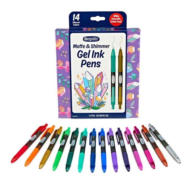 Crayola Gel Ink Pen Marker Set, 14 Matte & Glitter