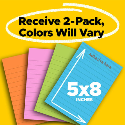 Post-it Super Sticky Notes, 5x8 in, 2 Pads, 2X The Sticking Power, Rio de Janerio Collection, Bright Colors (Orange, Pink, Blue, Green),Recyclable (5845-SS)