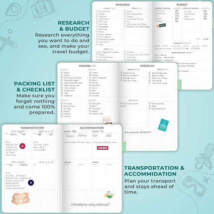 Clever Fox Travel Journal – Vacation Planner with Budget Plan, Packing List, Expense Tracker & Trip Travelling Itinerary Organizer for Women, Men Couples, Hardcover - Mint Cream, A5 (5.8'' x 8.3'')
