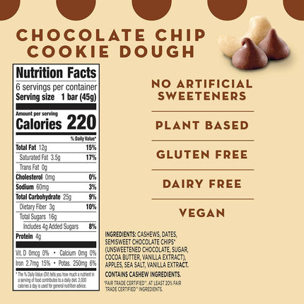 Barres aux fruits et aux noix Larabar Pâte à biscuits aux pépites de chocolat, sans gluten et végétaliennes, 272 g, 6 unités