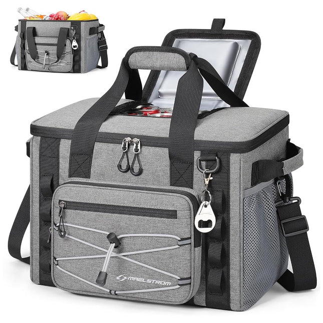 Maelstrom Soft Sided Cooler Bag, 40 Can Collapsible Insulated Cooler Ice Chest with Quick Access Flip-Top Lid, Large Leakproof Camping & Travel Cooler for Kayaking & Beach,Gray