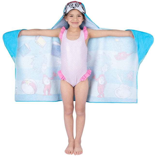 Drap de bain à capuche en coton éponge doux Franco Kids pour la plage et le bain, 61 cm x 127 cm, Dr Seuss Le Chat au chapeau
