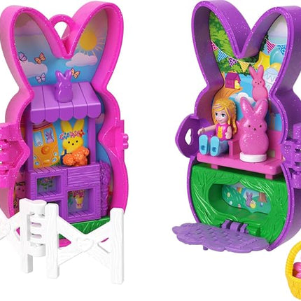Polly Pocket x Peeps, 6 Micro Dolls & 2 Playsets with 6 Themed Accessories & Clip Keychains, Travel Toy, Partnership Compact