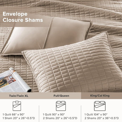 Comfort Spaces All Season, Lightweight, Coverlet Bedspread Bedding, Matching Shams, Fabric, Taupe, Quilt King/Cal King(104"x90")