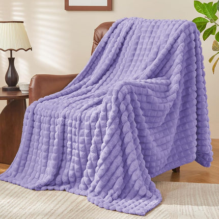 BEDELITE 3D Checked Lavender Fleece Twin Throw Blanket for Bed, 60x80 Inch