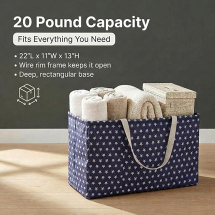 Household Essentials 2240 Krush Canvas Utility Tote | Reusable Grocery Shopping Laundry Carry Bag | Blue with White Stars, 22" L X 11" W X 13" H,