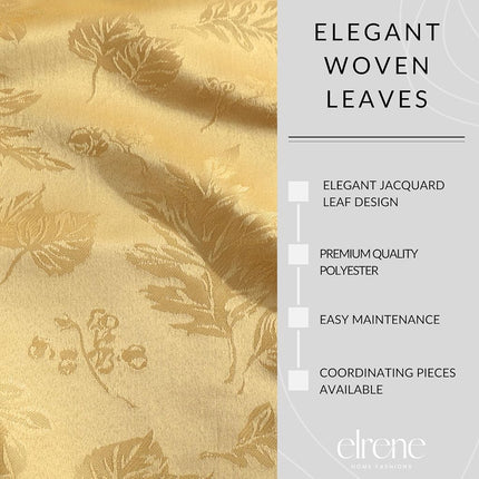 Elrene Home Fashions Elegant Woven Leaves Jacquard Damask Wrinkle Resistant Tablecloth, 60" x 84", Oval, Gold