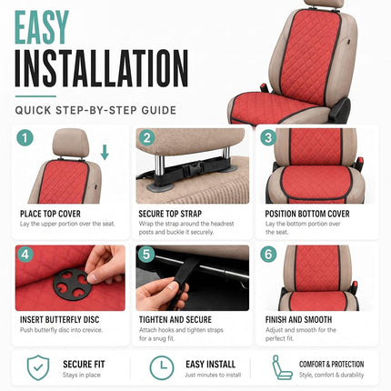 FH Group Car Seat Cushion Front Set Neosupreme Automotive Seat Cushions - Universal Fit, Car Seat Cushion with Front Pockets, Airbag Compatible Car Seat Cushions for SUV, Sedan, Van Red