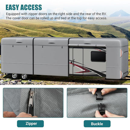 24-27ft Rv Cover, Upgraded Windproof Waterproof Camper Cover, Heavy Duty Travel Trailer Cover with Gutter Cover, Tire Cover, Reflective Strip, Rich Accessories