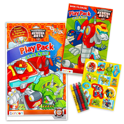 Transformers Rescue Bots Coloring and Activity Book Set (2 Books ~ 96 Pages) Dinobot, Optimus Prime, Chase, Heatwave, Blades, and Boulder