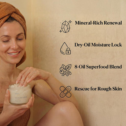 SEACRET Salt & Oil Exfoliant Body Scrub for Women, Vegan & Clean Formula, Dead Sea Salt Scrub Body Exfoliator with Plant Oils for Smooth, Silky Skin, Gently Removes Dry Patches, 14.1 oz, Ocean Mist