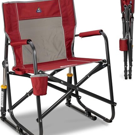 GCI Outdoor Freestyle Rocker Camping Chair | Portable Folding Rocking Chair with Solid, Durable Armrests, Drink Holder & Comfortable Backrest — Cinnamon