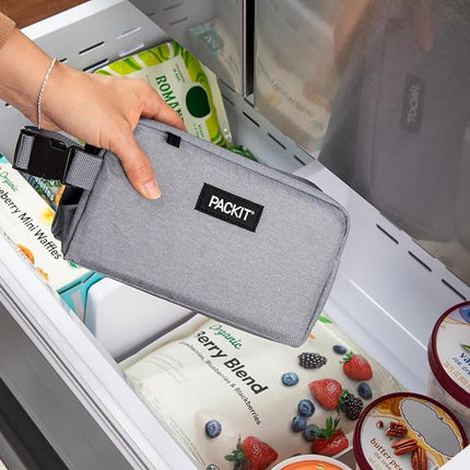 PackIt® Freezable Snack Box, Gray Fog, Built with ECOFREEZE® Technology, Collapsible, Reusable, Zip Closure with Buckle Handle, Designed for Work Snacks, Fresh Snacks On the Go, Adults, and All Ages