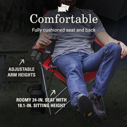 Coleman Broadband Mesh Quad Camp Chair with Carry Bag & Cup Holder, Cooling Mesh Back with Adjustable Arms