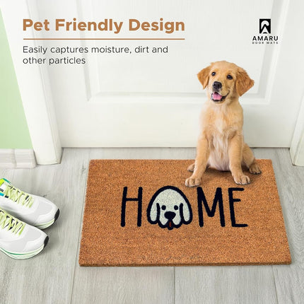Home Dog - 17"x29" - Coir Door Mat with Heavy Duty Backing - Welcome Mats for Entryway, Porch - Anti-Slip PVC & Coconut Fiber Surface - Natural Home Accessories, Minimalist Original Design