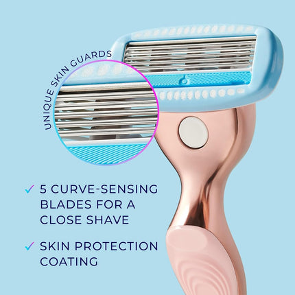 Schick Hydro Silk Rose Gold Metal Razor for Women | Womens Razors, 5-Blade Razors for Women, Includes 1 Womens Razor Handle & 2 Refills