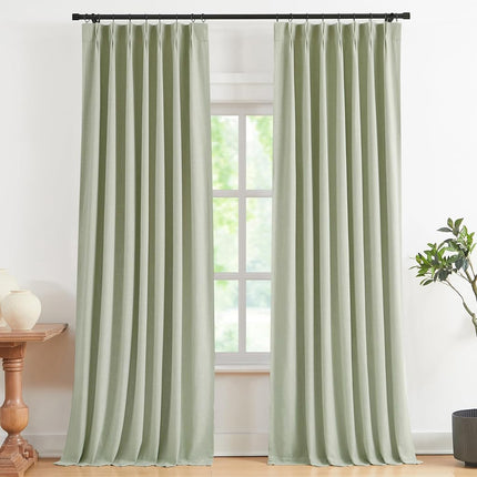 Vision Home Green Pleated Curtains Linen Blend Roo