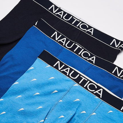 Nautica Men's 3-Pack Classic Cotton Stretch Boxer Briefs, Peacoat/Sea Cobalt/Sail Printaero Blue, L