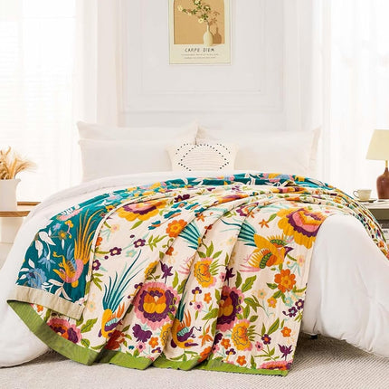 XIBLC Boho Throw Blanket for Bed, 100% Cotton Soft Rustic Quilt Fall Blanket, 90"x98" Floral Printed Farmhouse Decor Bed Blankets, All Season Rustic Reversible Bohemian Throw Quilt