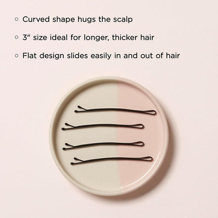 Diane 3” Curved Black Bobby Pins for Women, Girls, Salon, Hairdressing, Rollers, Long and Thick Hair, Large Flat Hair Pins with Ball Tips for Securing Updos, Flyaways, 40 Count