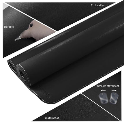Mydours 170 x 60 cm Extra Large PU Leather Desk Mat in Black, Double-Sided with Different Textures, Optimal Usable Area, Robust and Durable Workmanship, Easy to Clean Mouse Pad