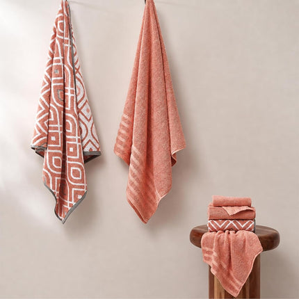 Amrapur 6 pc Yarn Dyed towel Oxford Coral, Cotton, Single
