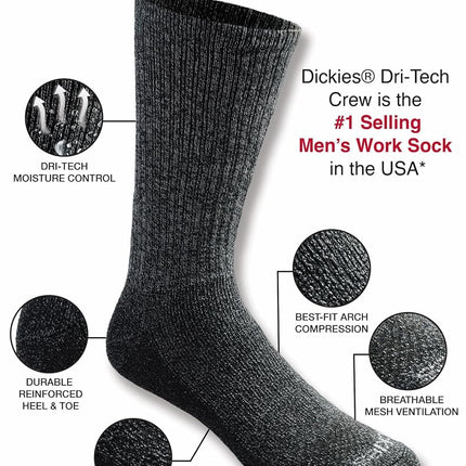 Dickies Men's Dri-tech Essential Moisture Control Crew Socks, Available in M-XXL (6, 12 Casual, Grey/Blue/Brown (6 Pairs), X-Large