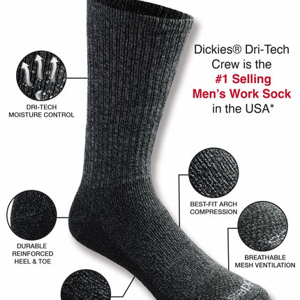 Dickies mensMulti-pack Dri-tech Moisture Control Crew Socks Casual Sock - Multicolor -