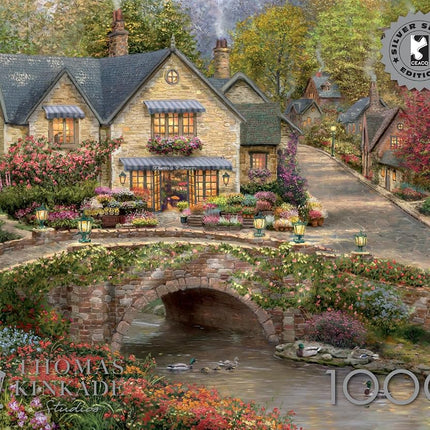 Buffalo Games - Silver Select - Thomas Kinkade - Summer in Cobblestone Village - 1000 Piece Jigsaw Puzzle for Adults -Challenging Puzzle Perfect for Game Nights - Finished Size is 26.75 x 19.75
