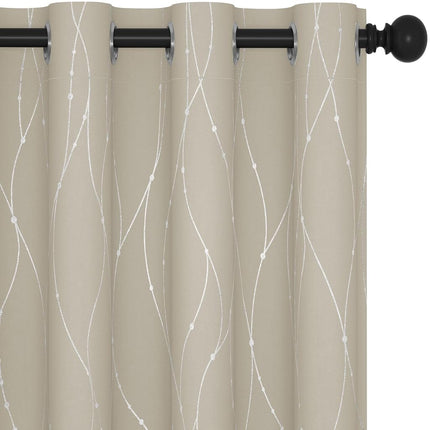 Deconovo Gold Printed Wave Lines with Dots Blackout Curtains Room Darkening Thermal Insulated Noise Reducing Window Drapes for Kids Room 1 Pair Royal Blue 42 x 54 Inch