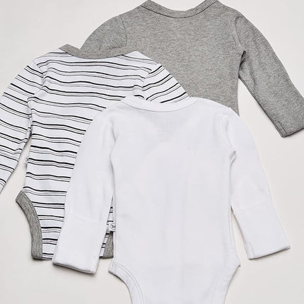 HonestBaby Baby 3-Pack Organic Cotton Long Sleeve Side-snap Kimono Bodysuits Toddler T-Shirt Set, Sketchy Stripe, 0-3 Months