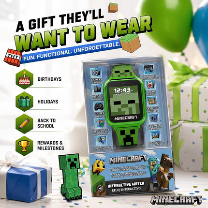 Minecraft Children's Smart Watch, Interactive Watch with LED Display with 10 Personalized Dials, Games, Camera, Alarm, Pedometer and More, Funny Technology Gift for