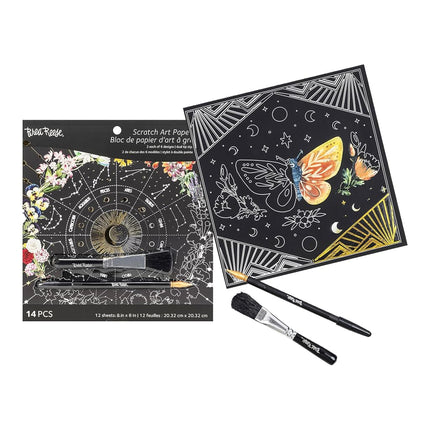 Brea Reese: Scratch Art Paper Pad - Whimsical Celestial - 12 Designs, 8x8 Pages, Metallic Guided Art Kit, Adult Craft Activity, Mindful Relaxation