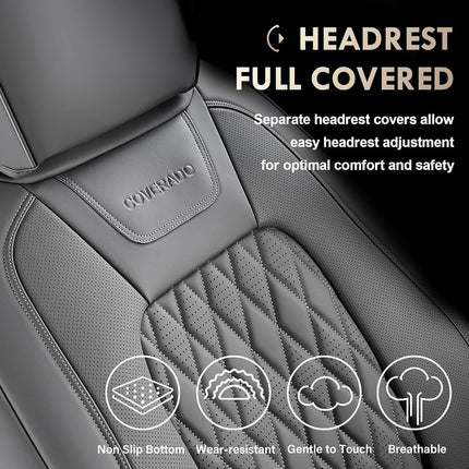 Fundas de Asiento de Cuero Coverado para Automóvil, Ajuste Personalizado para Fundas de Asiento Ford F150, Fundas Impermeables para Asiento de Camioneta Ford F150 Compatibles con F150 2015-2025 y F250 F350 F450 2017-2025 Gris - Par Delantero