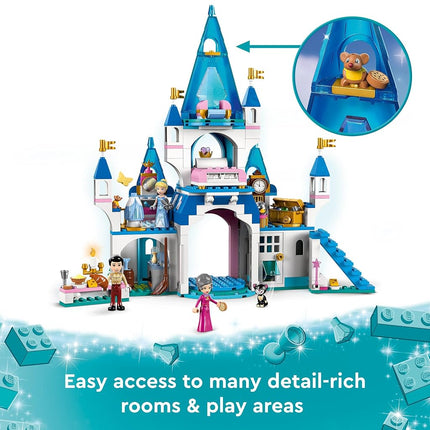 LEGO Disney Princess Cinderella and Prince Charming's Castle Doll House, Buildable Toy with 3 Mini Dolls, plus Gus Gus and Lucifer Figures, Gifts for Kids, Girls & Boys Aged 5 Plus Years Old 43206