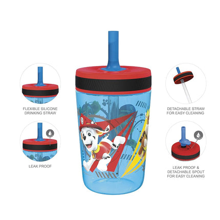 Zak Designs Paw Patrol Kelso Leak-Proof Toddler Straw Cups, 3pc Set