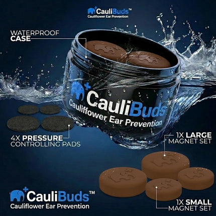 CauliBuds™ Cauliflower Ear Magnets - Premium Silicone Magnet Compression Kit for Cauliflower Ear Prevention & Treatment in BJJ, Wrestling, MMA, & Rugby - Minimize Ear Draining (Brown)