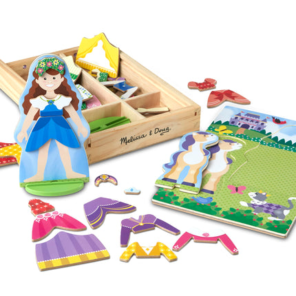 Ensemble de jeu d'imitation Melissa & Doug Poupées magnétiques en bois Princesse et Cheval à habiller