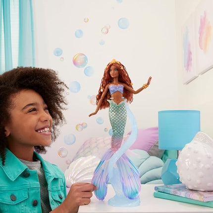 Disney The Little Mermaid Deluxe Mermaid Ariel Doll with Iridescent Tail, Hair Jewelry Beads, and Doll Stand, HNF42