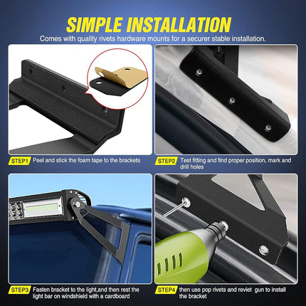 Nilight 2PCS 50â€ Curved LED Light Bar Bracket at Upper Windshield Roof Cab for 1984-2001 Jeep Cherokee XJ & 1986-1992 Comanche MJ