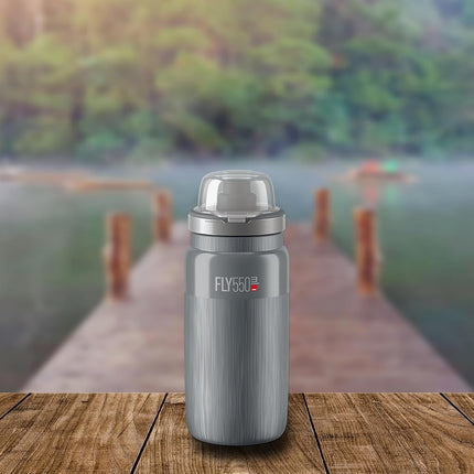 ELITE Fly MTB Water Bottle Grey � Ultra Lightweight Mountain Bike Cycling Bottle with Dust Cap � 550ml � For Trail Riding, XC & Enduro