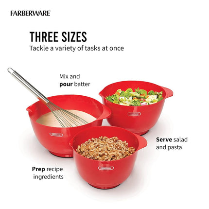Farberware Classic Plastic Mixing Bowls, Red Set of 3