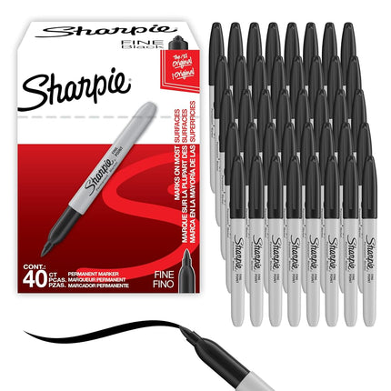 Sharpie Permanent Markers, Fine Point, Black, 40 C