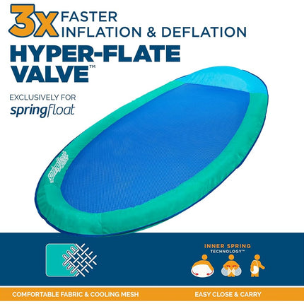 SwimWays Spring Float Inflatable Pool Lounger with Hyper-Flate Valve, Aqua