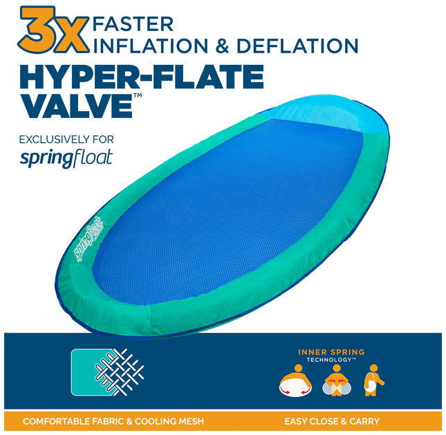 SwimWays Spring Float Inflatable Pool Lounger with Hyper-Flate Valve, Aqua