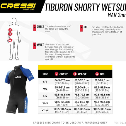 Cressi Tiburon Man Shorty Wetsuit 2 mm - Men's Shorty Wetsuit for Snorkelling, Swimming and Water Sports, Neoprene Ultra Stretch