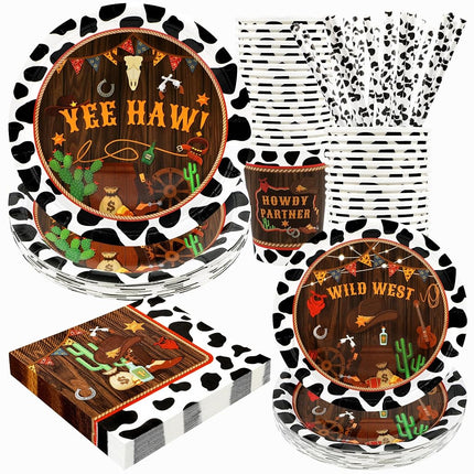 Recheel Cowboy Party Decorations Plates Set, Weste